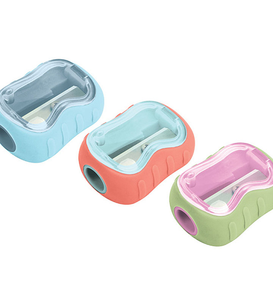 Точилка пластиковая Berlingo "Soft" 1 отверстие, контейнер, ассорти, туба