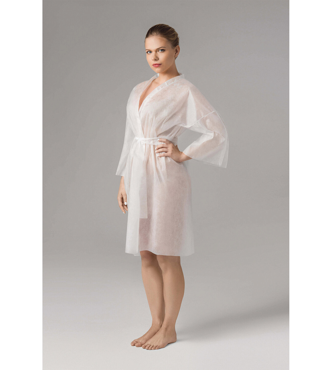 Халат-кимоно с рукавами нестерильный, белый, ЧИСТОВЬЕ КОМПЛЕКТ 5 шт. СМС, 24 г/м2, 02-189