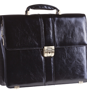 Портфель Delucci "Гиперион", кожа, черный, 2 отделения, метал. замок, с ремнем