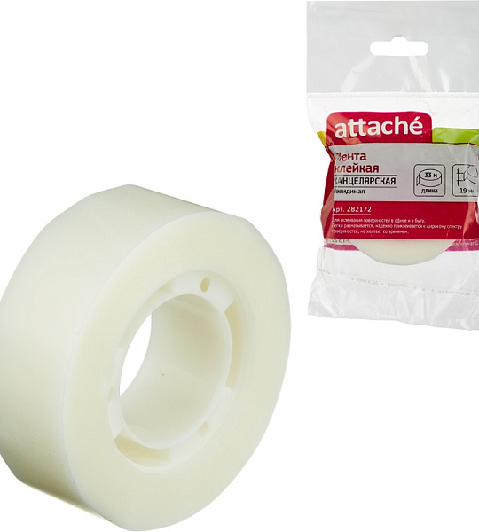 Клейкая лента канцелярская Attache 19x33 невидимая, не удаляемая, подвес