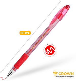 Ручка гелевая Crown "Hi-Jell Needle Grip" красная, 0,7мм, грип, игольчатый стержень, штрих-код