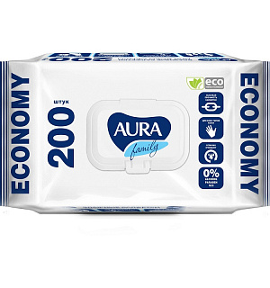 Салфетки влажные AURA для всей семьи 200 шт./уп.