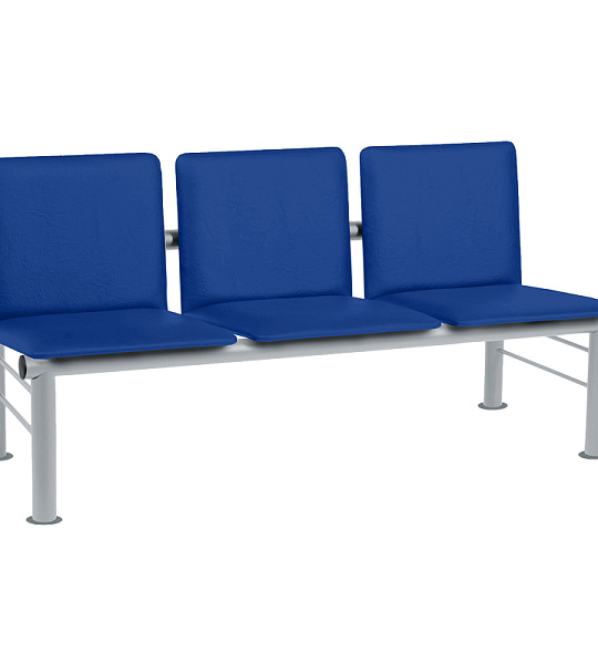 Секция 3 места Терра, 1440*610*756, каркас серебр. метал., сиденья кожзам синий К-20 (ПОД ЗАКАЗ)