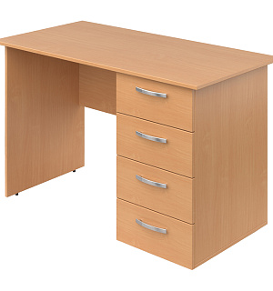 Стол письменный прямой с тумбой Мета Мебель, 1200*600*760мм, бук, 4 ящика