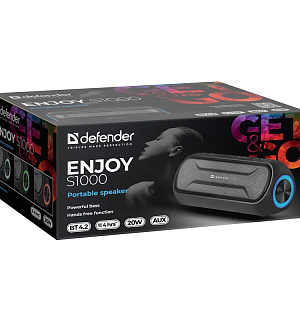 Колонка портативная Defender Enjoy S1000, 2*10W, Bluetooth, FM, microSD, USB, 2000мА*ч, подсветка, черный