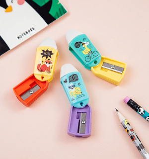 Точилка пластиковая с ластиком MESHU "Summer party" 1 отверстие, ассорти