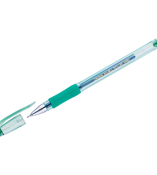 Ручка гелевая Crown "Hi-Jell Needle Grip" зеленая, 0,7мм, грип, игольчатый стержень, штрих-код
