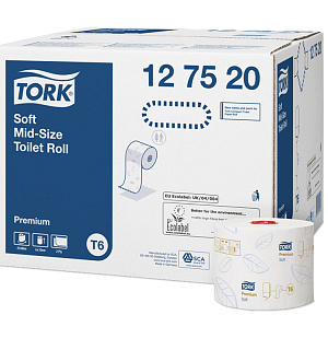 Бумага туалетная Tork "Premium"(Т6) 2-слойная, Mid-size рулон, 90м/рул, мягкая, тиснение, белая