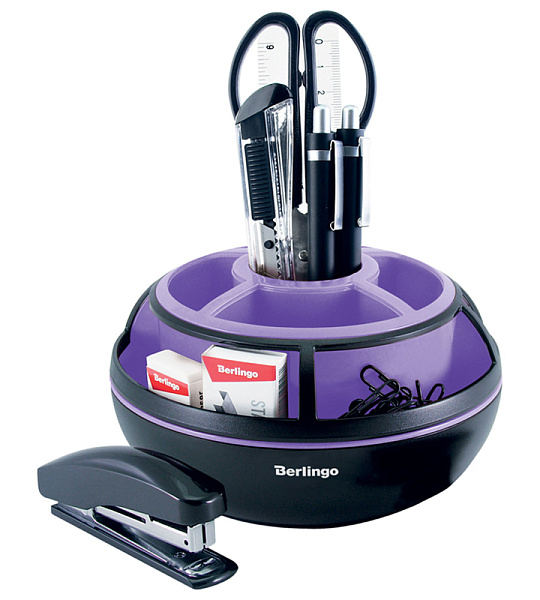 Настольный органайзер Berlingo "Instinct", 9 предметов, вращающийся, черный/лаванда