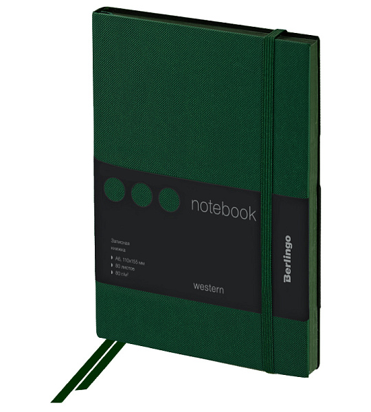 Записная книжка А6 80л., кожзам, Berlingo "Western", с резинкой, зеленый