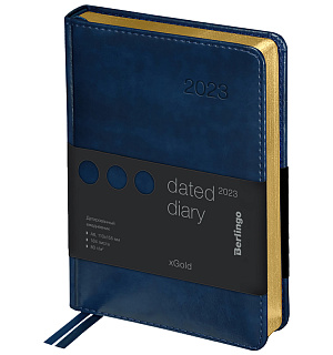Ежедневник датированный 2023г., А6, 184л., кожзам, Berlingo "xGold", зол. срез, синий