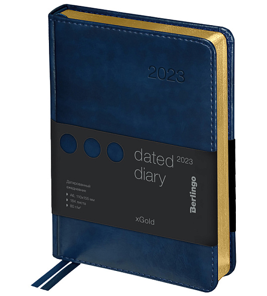 Ежедневник датированный 2023г., А6, 184л., кожзам, Berlingo "xGold", зол. срез, синий