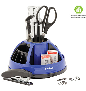 Настольный органайзер Berlingo "BR", 9 предметов, вращающийся, черный/синий, блистер