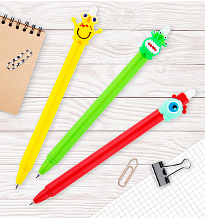 Ручка гелевая стираемая автоматическая MESHU "Monster Friends" синяя, 0,5мм, корпус ассорти