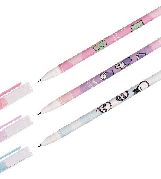 Ручка гелевая стираемая MESHU "Meow Friends" синяя, 0,5мм, корпус ассорти