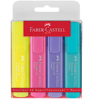Набор текстовыделителей Faber-Castell "46 Superfluorescent+Pastel" 2 флуоресцентных цв. + 2 пастельных цв., 1-5м