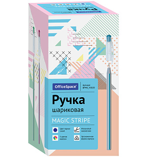 Ручка шариковая OfficeSpace "Magic stripe" синяя, 0,6мм, трехгранная, на масляной основе, штрих-код