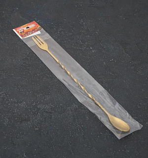 Ложка барная с вилкой, 32,5 см, цвет золото