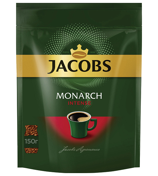 Кофе растворимый JACOBS "Monarch Intense", сублимированный, 150 г, мягкая упаковка, 8051499