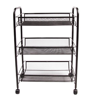 Этажерка (тележка) BRABIX офисно-бытовая 3 яруса, на колесах, металл, черная, 43,5х26х62,5 см, 603751