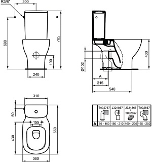 Унитаз напольный Ideal Standard TESI AquaBlade T008701, без бачка