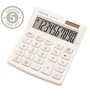 Калькулятор настольный Citizen SDC-810NR-WH, 10 разрядов, двойное питание, 102*124*25мм, белый
