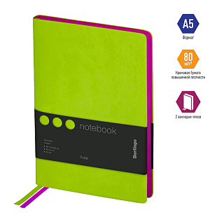 Записная книжка А5 80л., кожзам, Berlingo "Fuze", цветной срез, салатовый