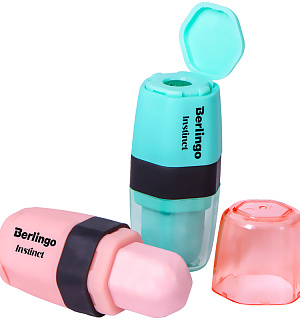 Точилка пластиковая с ластиком Berlingo "Instinct" 1 отверстие, контейнер, ассорти