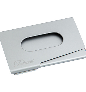 Визитница карманная Delucci из алюминия серебристого цвета, легкий доступ, подарочная упаковка
