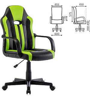 Кресло компьютерное BRABIX "Stripe GM-202", экокожа, черное/зеленое, 532511