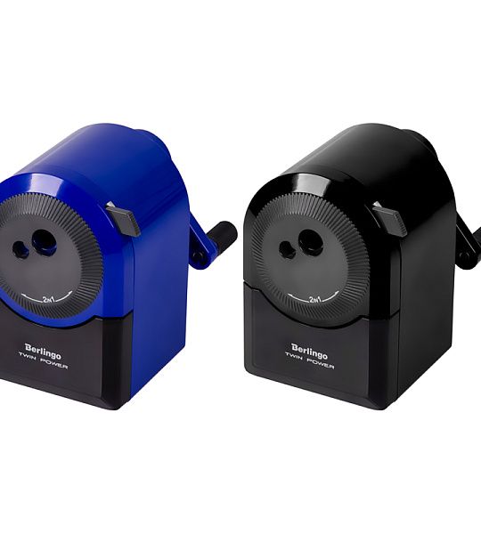 Точилка механическая Berlingo "TwinPower", 2в1, цвета в асс., пласт. корпус, инд. упаковка