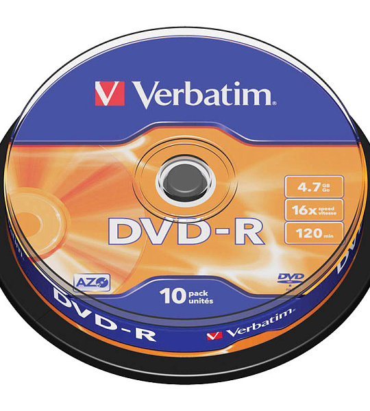 Диск DVD-R 4.7Gb Verbatim 16x Cake Box (10шт)
