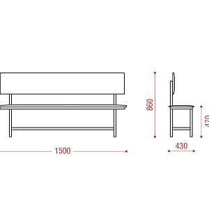 Банкетка со спинкой Берта+ БМ 6, 1500*430*475 (864) каркас черный муар, кожзам темно-коричневый К-006 Берта+ БМ 6 (ПОД ЗАКАЗ)