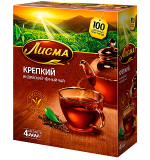Чай Лисма "Крепкий", черный, 100 пакетиков по 2г