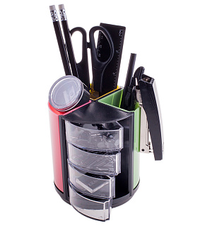 Настольный органайзер OfficeSpace "Витраж", 11 предметов, вращающийся, черный/цветной