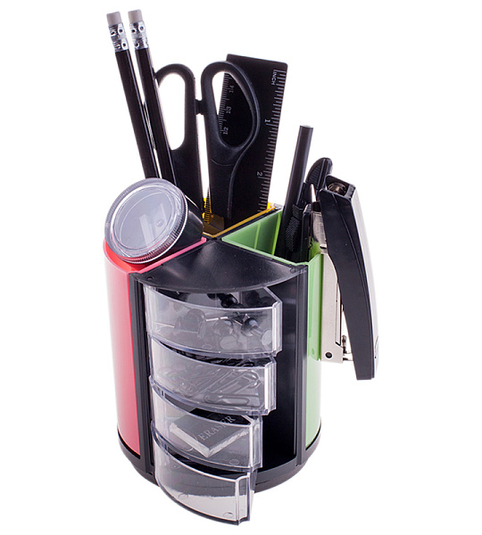 Настольный органайзер OfficeSpace "Витраж", 11 предметов, вращающийся, черный/цветной