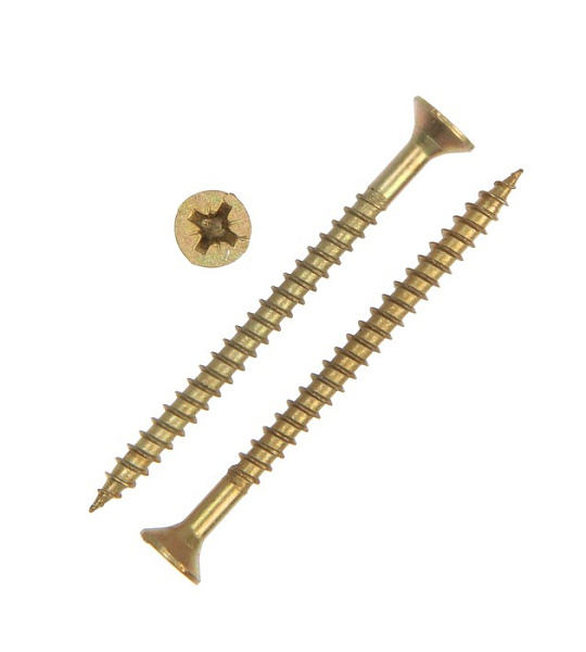 Саморез универсальный 6х80, потай, крупная резьба,шлиц PZ3, жёлтый цинк, 1400 шт, 13 кг