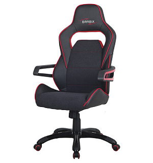 Кресло компьютерное BRABIX "Nitro GM-001", ткань, экокожа, черное, вставки красные, 531816