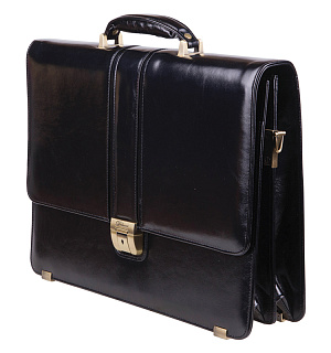 Портфель Delucci "Стефано", кожа, черный, 2 отделения, метал. замок, с ремнем