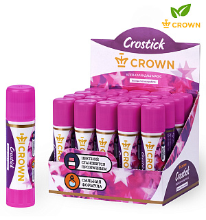 Клей-карандаш Crown "Indicator", 15г, с цветным индикатором, ПВП