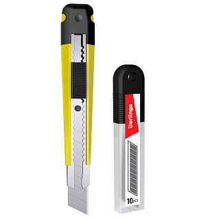 Нож канцелярский 18 мм Berlingo "Hyper" + лезвия сменные 10шт, желтый, европодвес