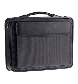 Портфель OfficeSpace "Fortuna", комбинир. кожзам/полиэстер, черный, 3 отделения, молния, с ремнем