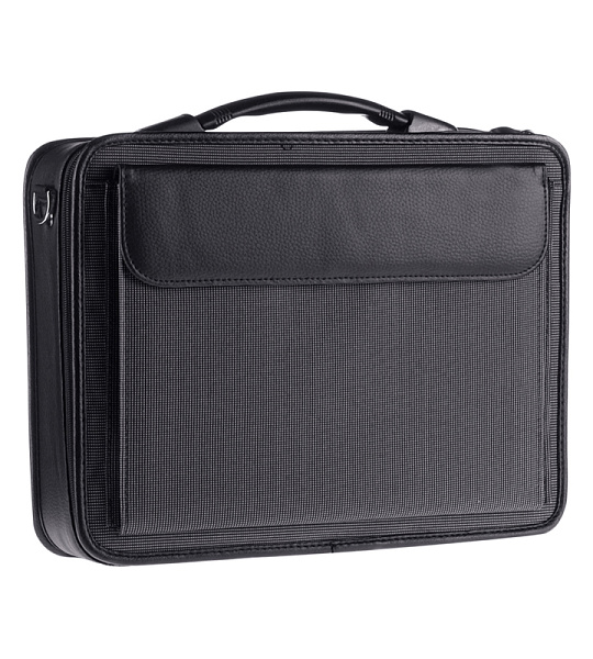 Портфель OfficeSpace "Fortuna", комбинир. кожзам/полиэстер, черный, 3 отделения, молния, с ремнем