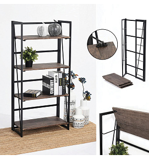 Стеллаж на металлокаркасе "BRABIX LOFT SH-001", 600х300х1250 мм, складной, цвет морёный дуб, 641228