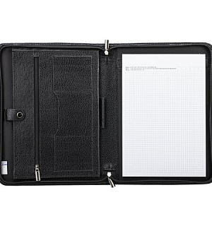 Папка из натуральной кожи на молнии, 340х250х30 мм, черная, 8-011