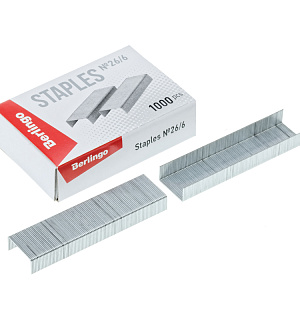 Скобы для степлера №26/6 Berlingo, оцинкованные, 1000шт.