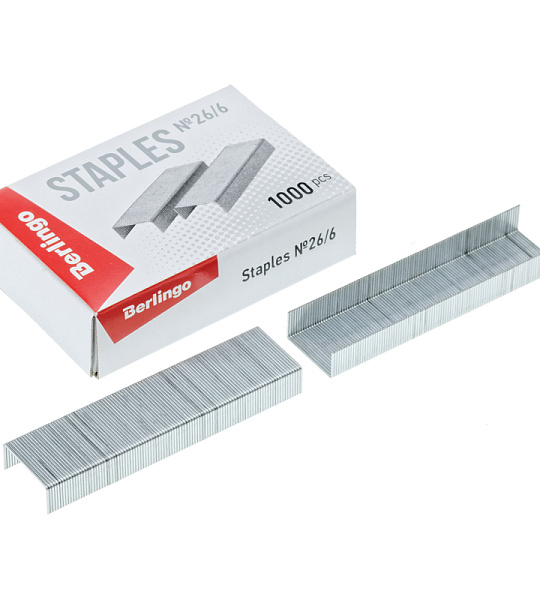 Скобы для степлера №26/6 Berlingo, оцинкованные, 1000шт.