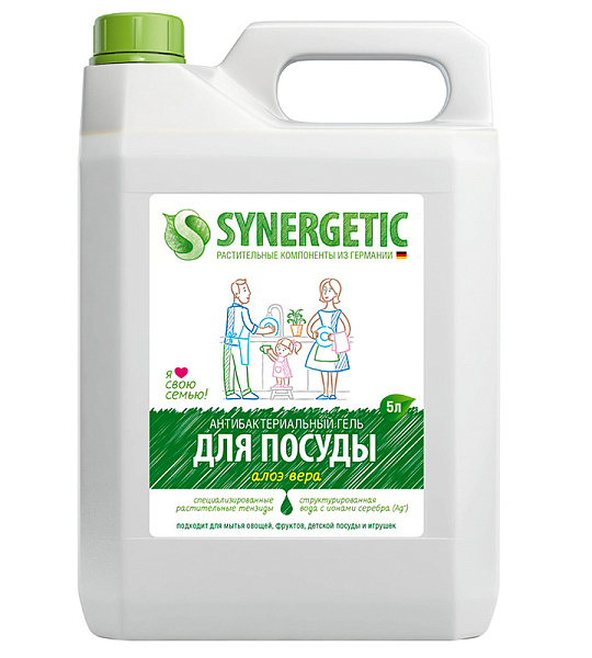 Средство для мытья посуды, фруктов, игрушек Synergetic "Алоэ", антибакт., концентрат, канистра, 5л