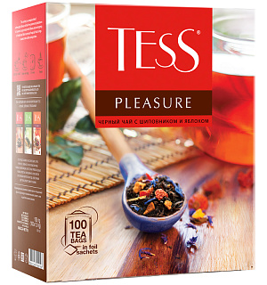 Чай Tess "Pleasure", черный, тропич. фрукты, лепестки цветов, шиповник, яблоко, 100 фольг. пак. по 1,5г