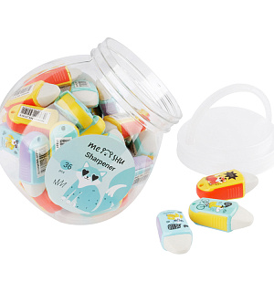 Точилка пластиковая с ластиком MESHU "Summer party" 1 отверстие, ассорти